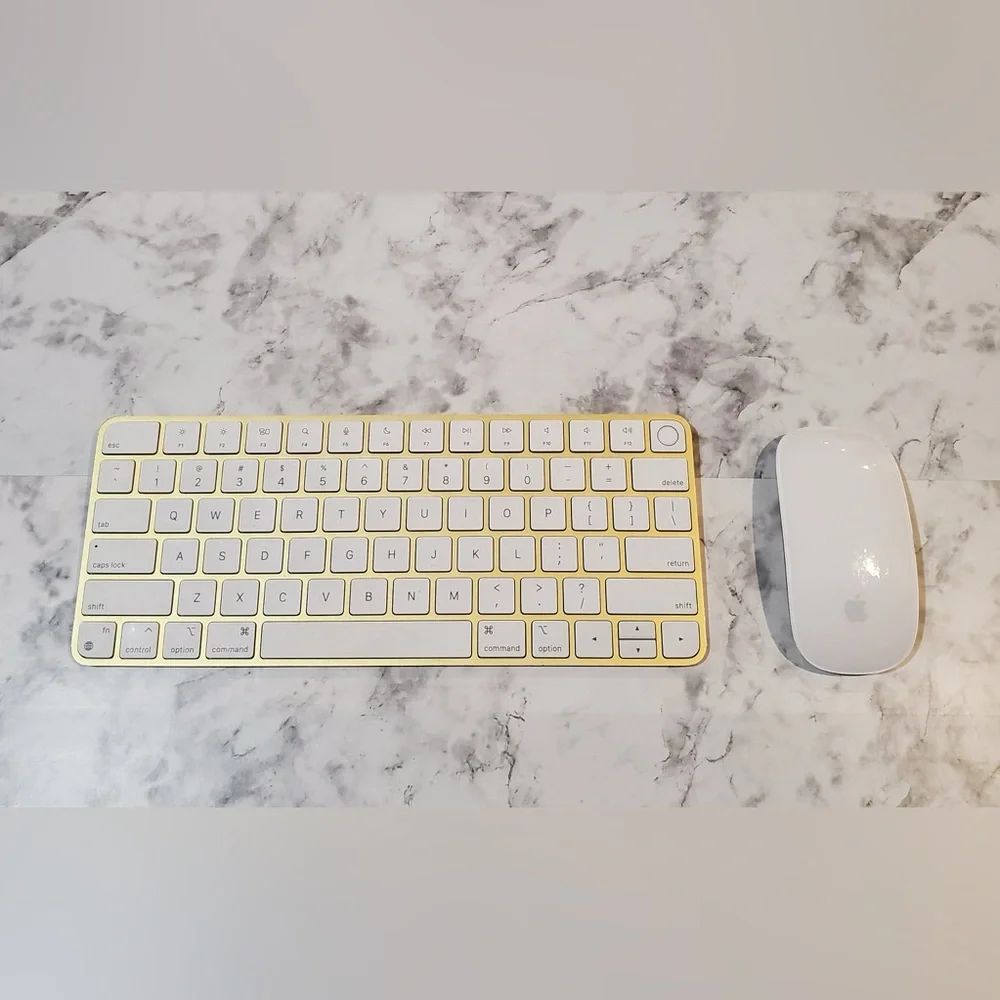 Apple Magic Keyboard Touch ID Model A2449 With Magic Mouser Yellow Gold/ White